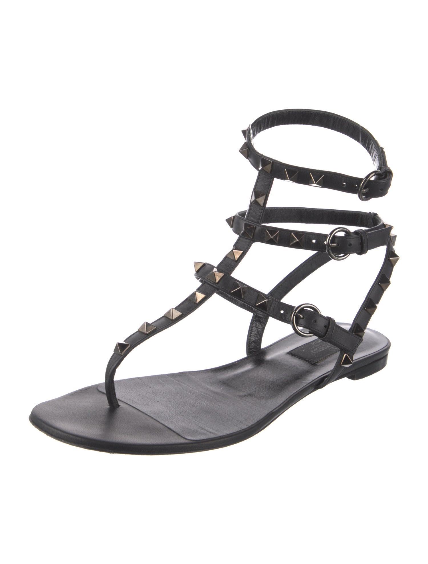Valentino Rockstud Accents Leather T-Strap Sandals