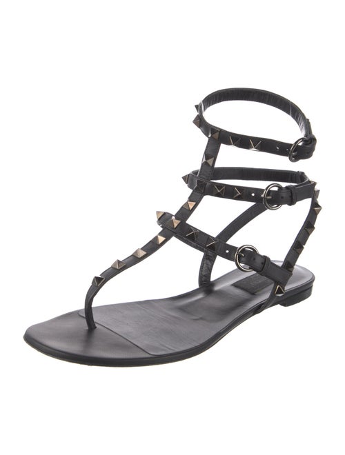 Valentino Rockstud Accents Leather T-Strap Sandals