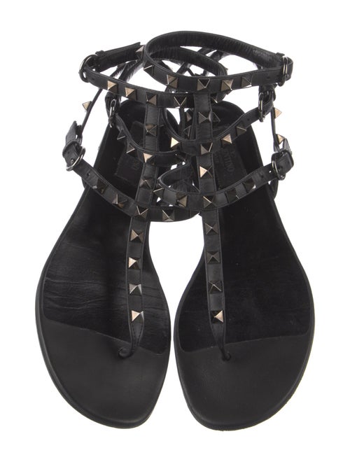 Valentino Rockstud Accents Leather T-Strap Sandals