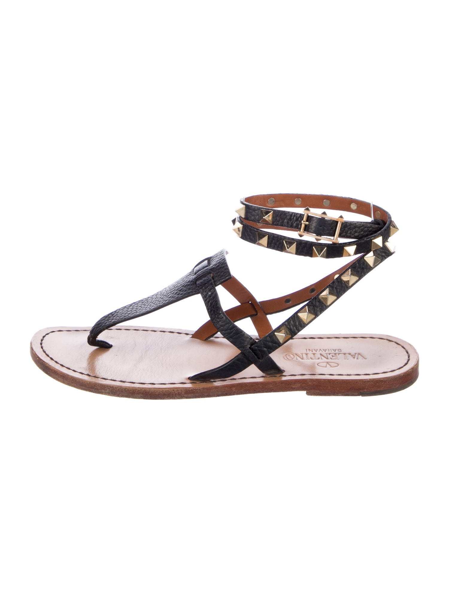 Valentino Rockstud Accents Leather Gladiator Sandals