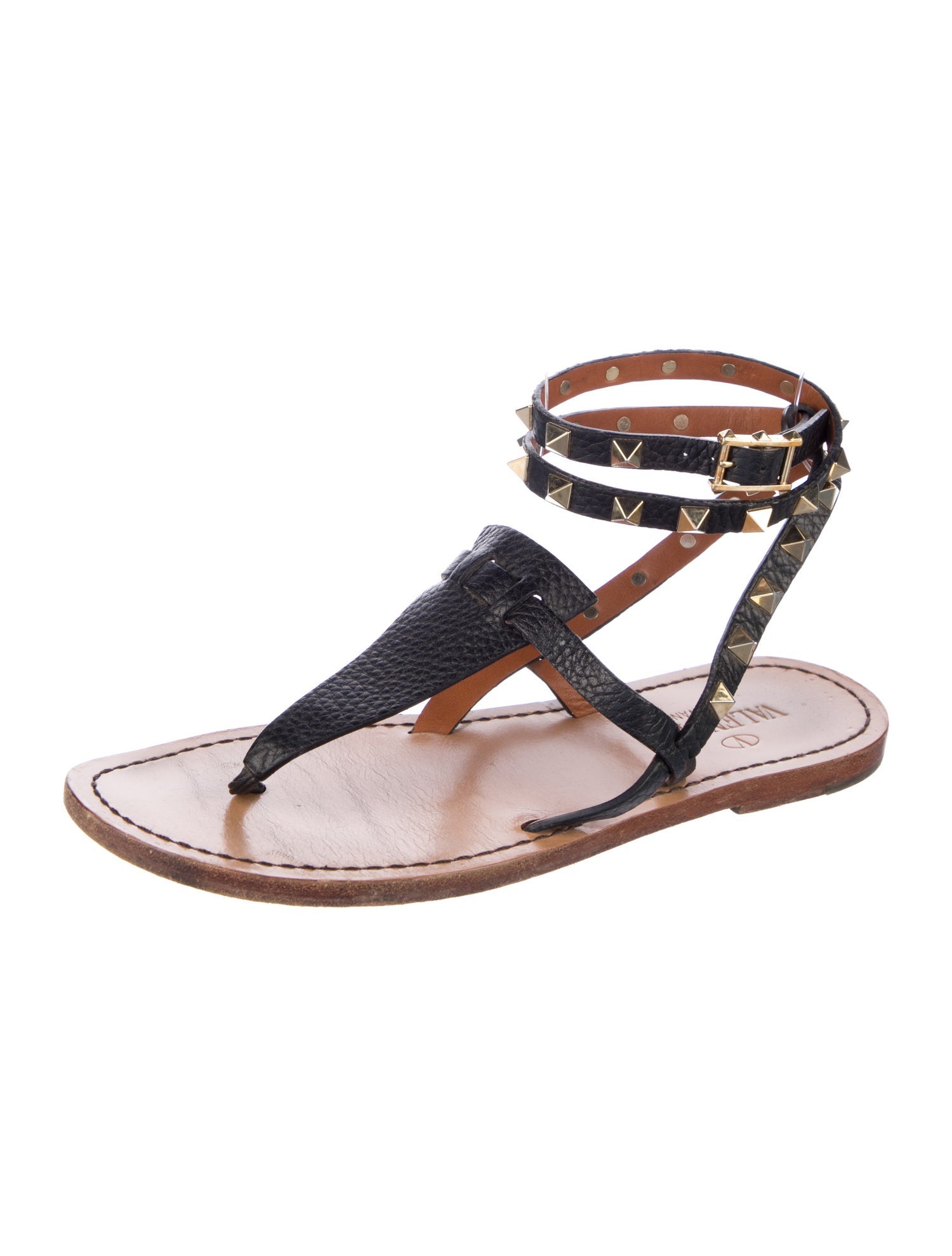 Valentino Rockstud Accents Leather Gladiator Sandals