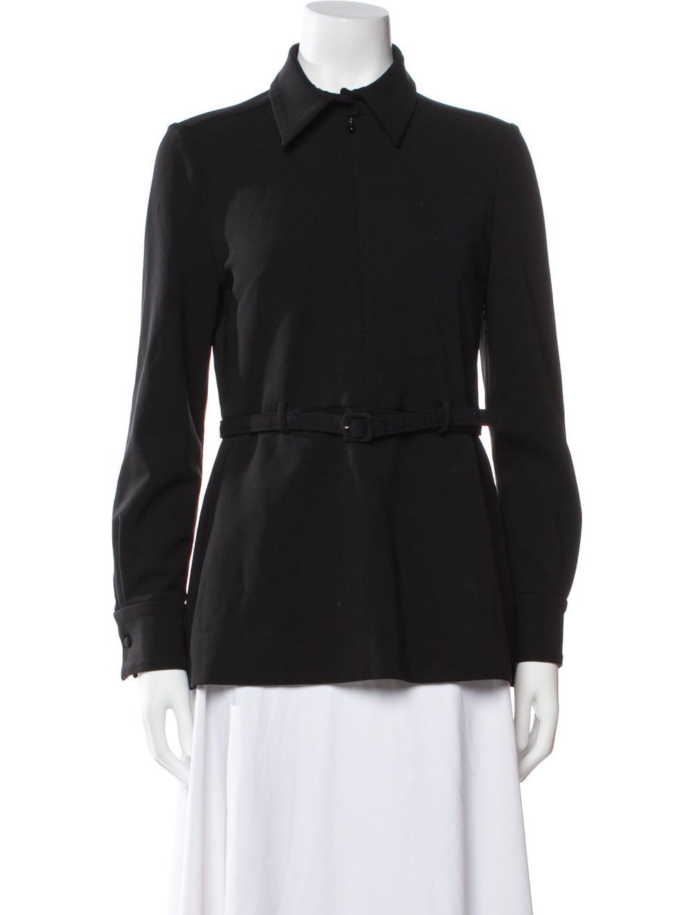 Valentino Button-Up Top Black Rockmance Accents Long Sleeve with Collar Concealed