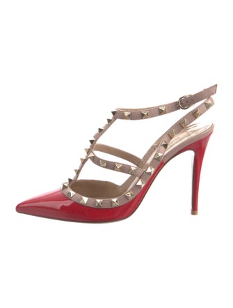 Valentino Rockstud Accents Patent Leather T-Strap Pumps