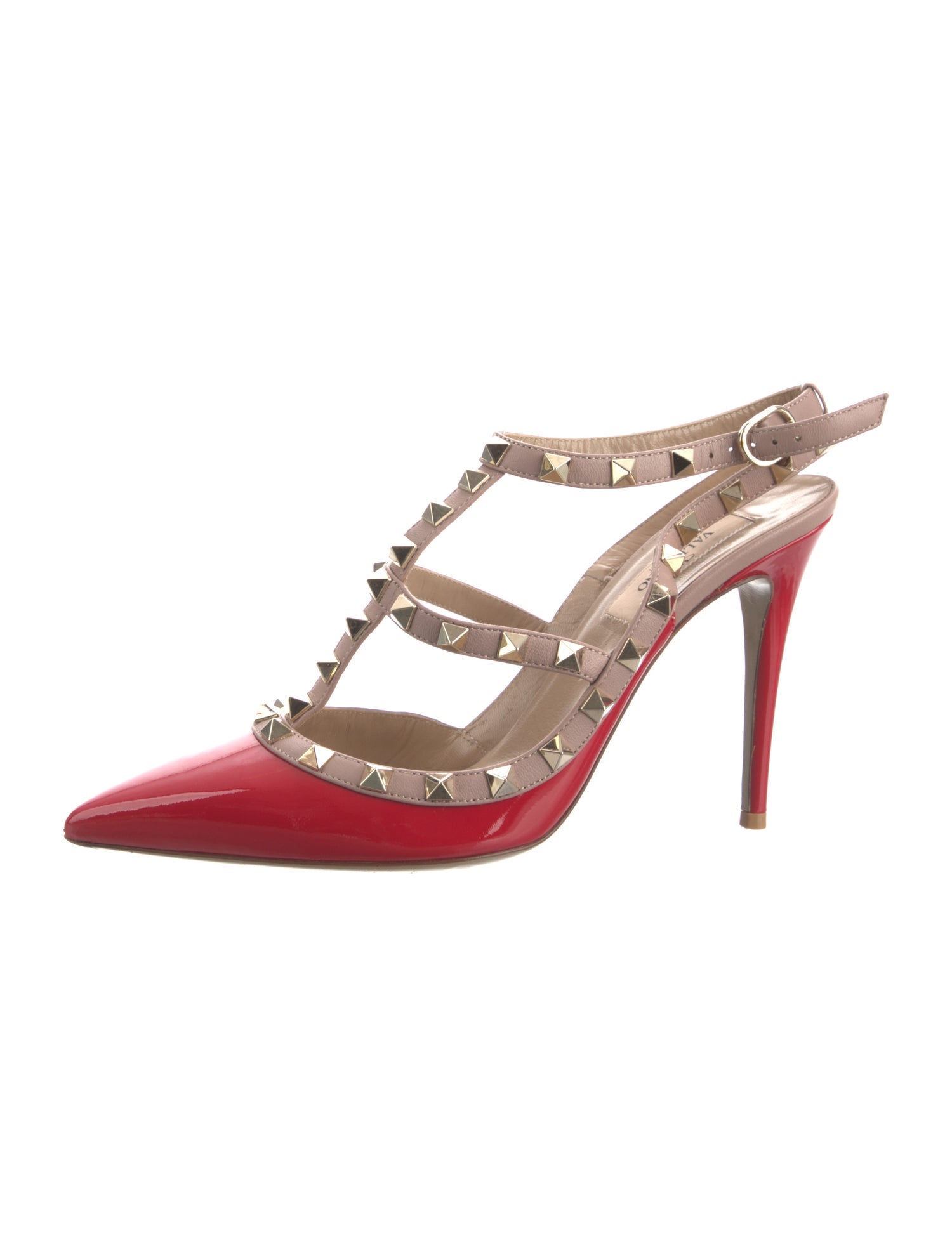 Valentino Rockstud Accents Patent Leather T-Strap Pumps