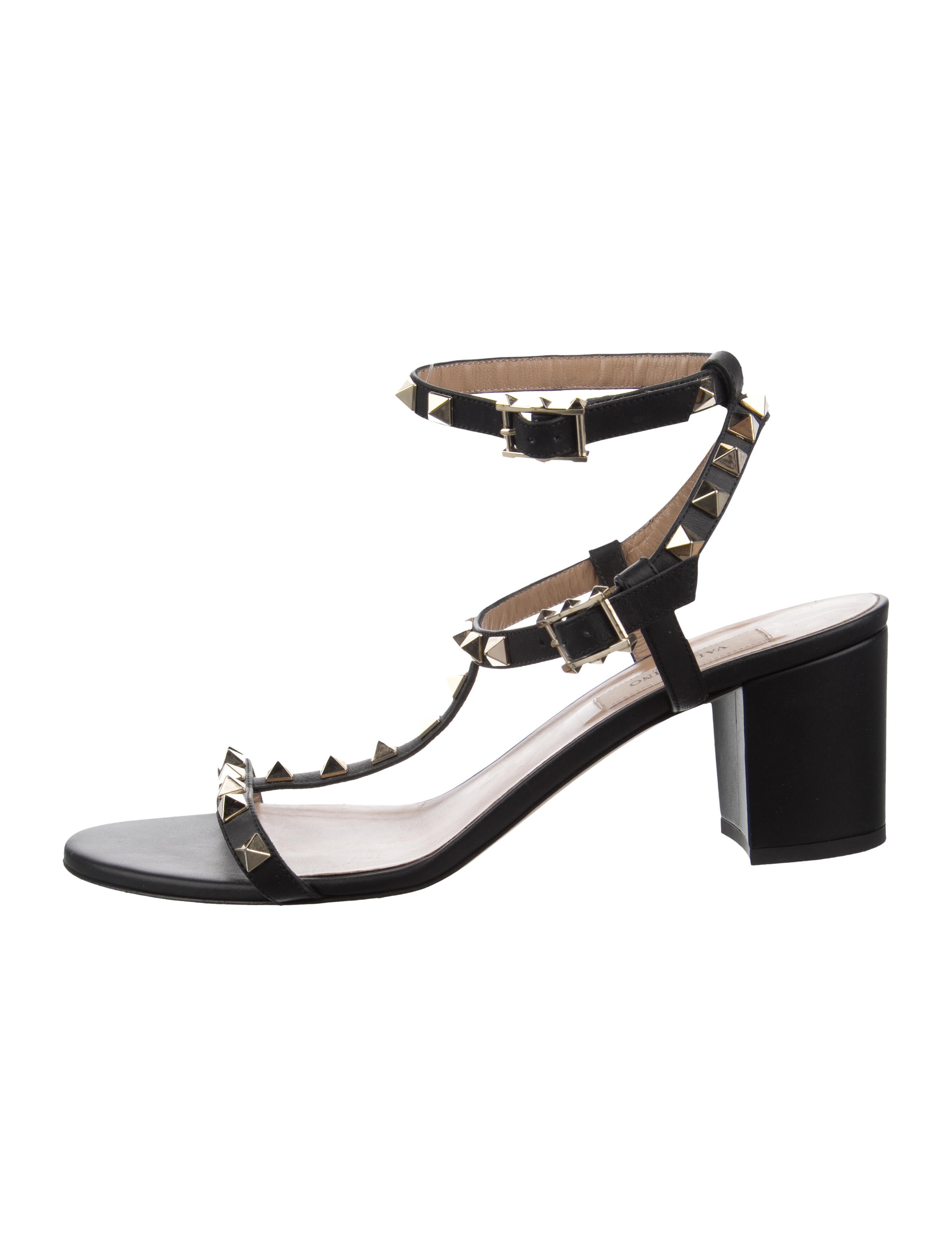 Valentino Rockstud Accents Leather T-Strap Sandals