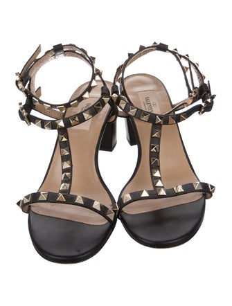 Valentino Rockstud Accents Leather T-Strap Sandals