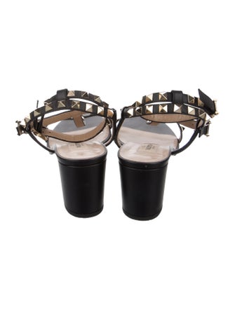 Valentino Rockstud Accents Leather T-Strap Sandals