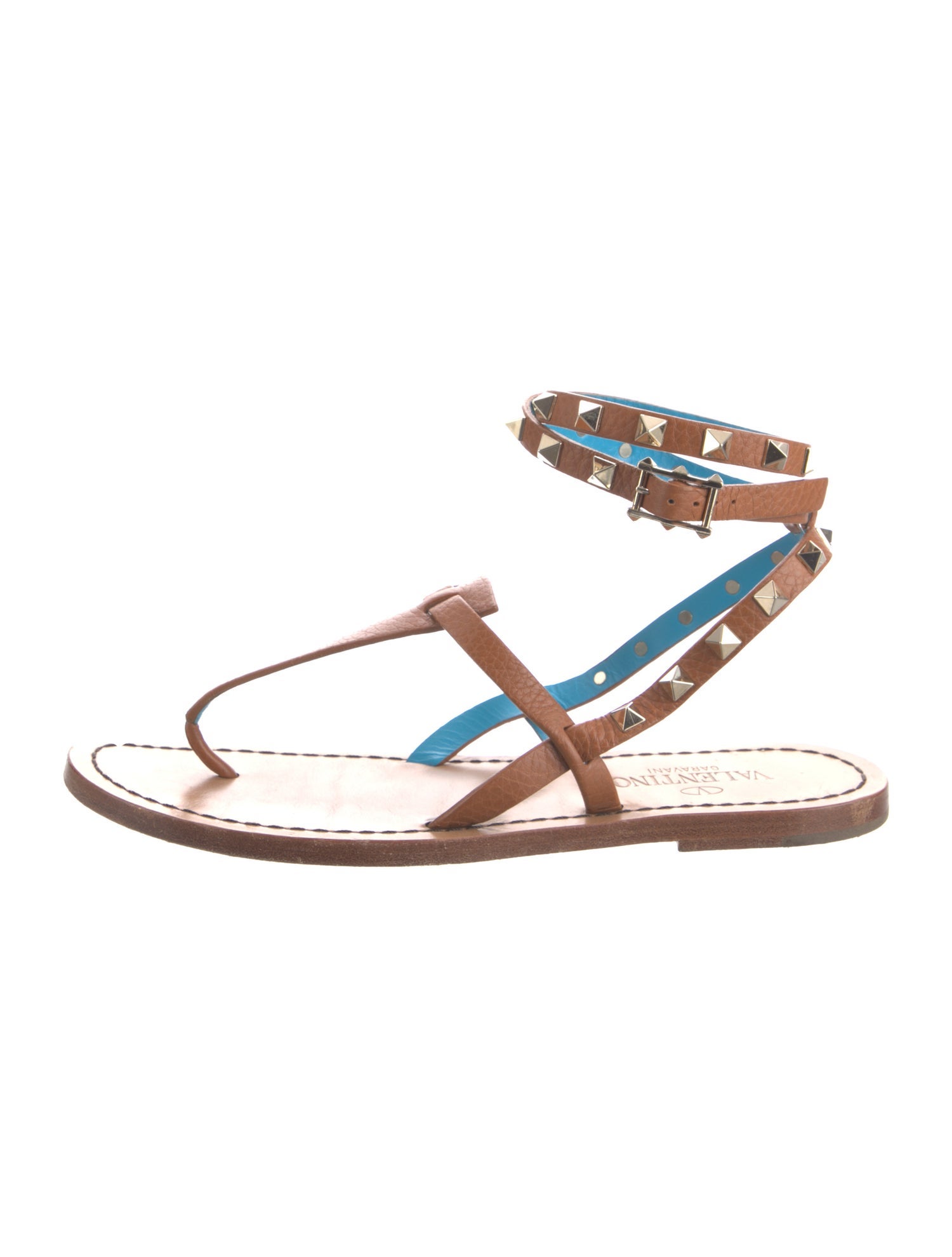 Valentino Rockstud Accents Leather Gladiator Sandals