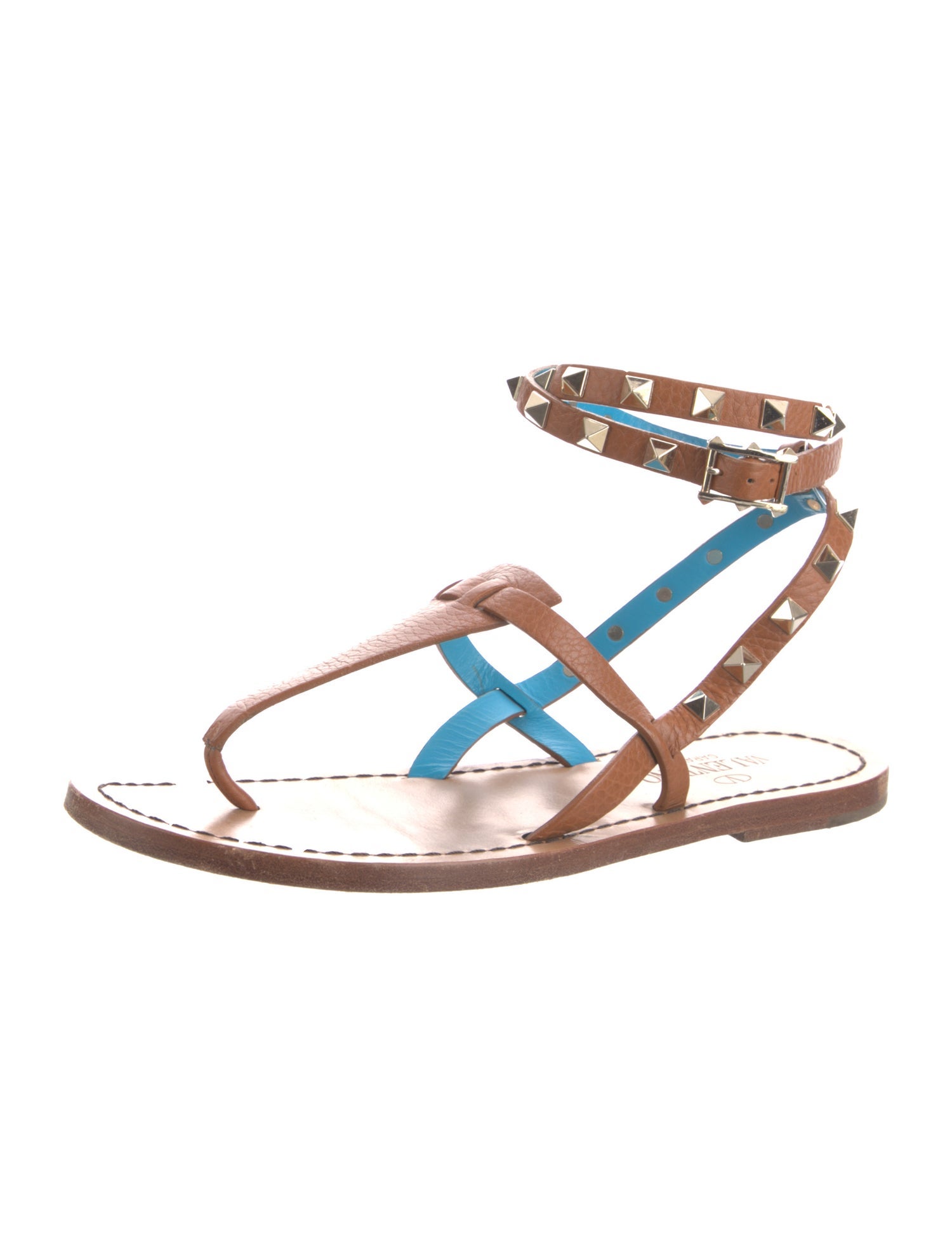 Valentino Rockstud Accents Leather Gladiator Sandals