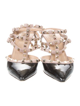 Valentino Rockstud Accents Patent Leather T-Strap Pumps
