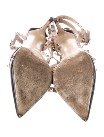 Valentino Rockstud Accents Patent Leather T-Strap Pumps