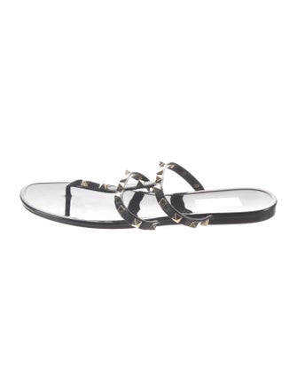 Valentino Rockstud Accents Patent Leather Slides