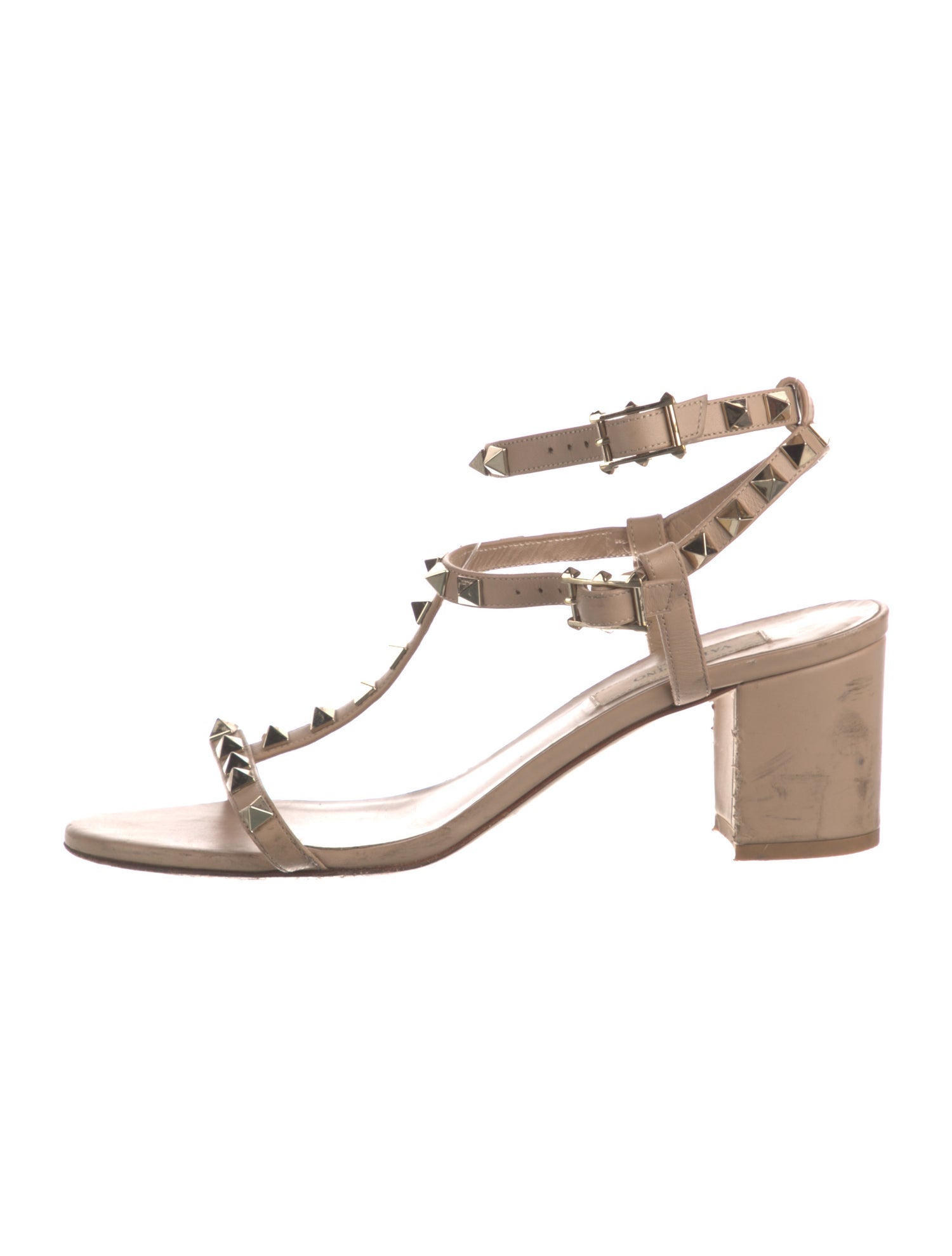 Valentino Rockstud Accents Leather T-Strap Sandals