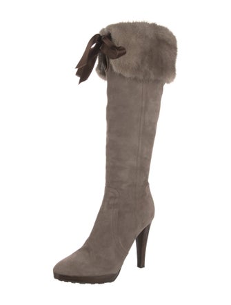 Valentino Suede Fur Trim Boots