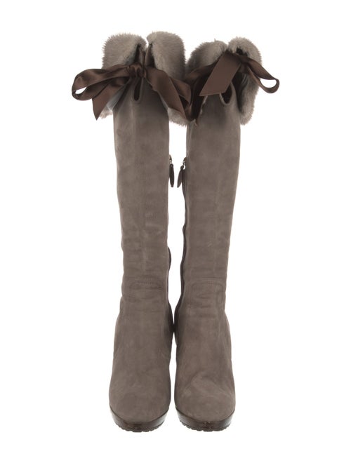 Valentino Suede Fur Trim Boots