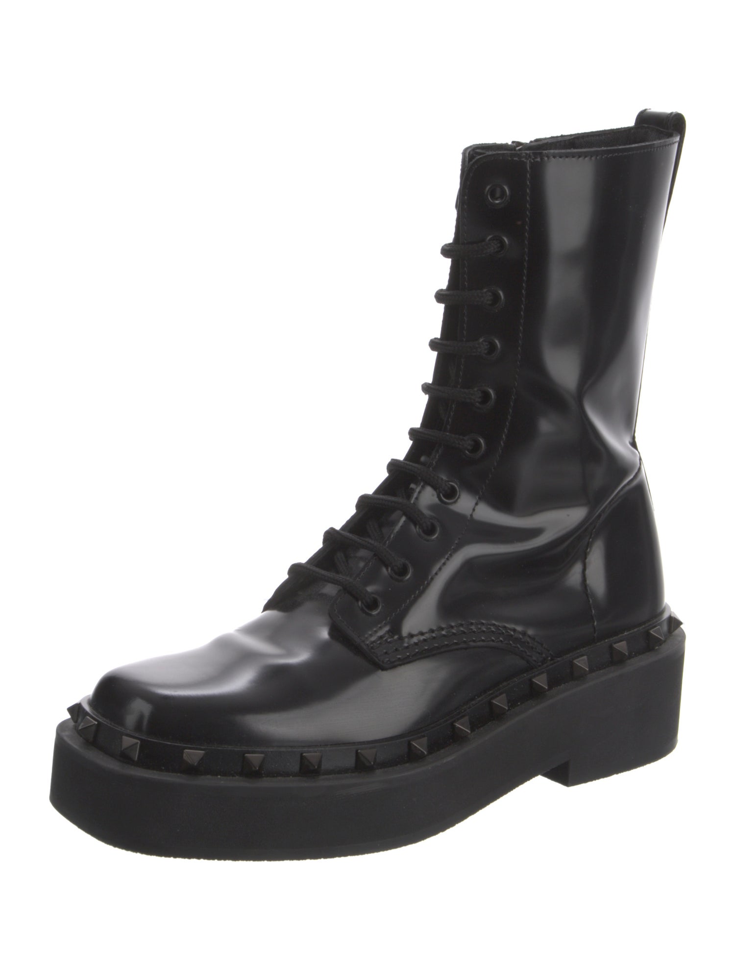 Valentino Patent Leather Studded Accents Combat Boots