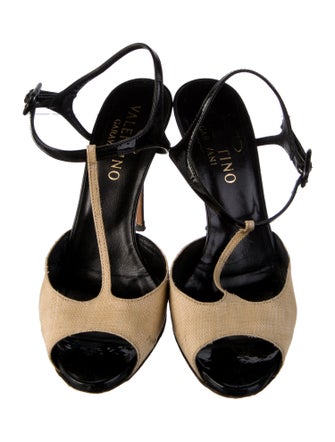 Valentino Colorblock Pattern T-Strap Sandals