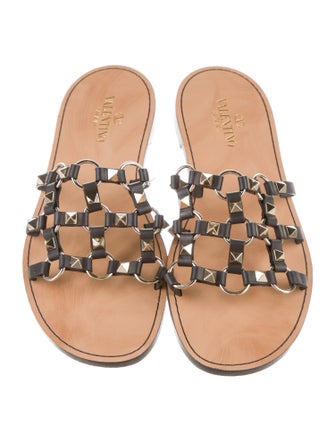 Valentino Rockstud Accents Leather Slides