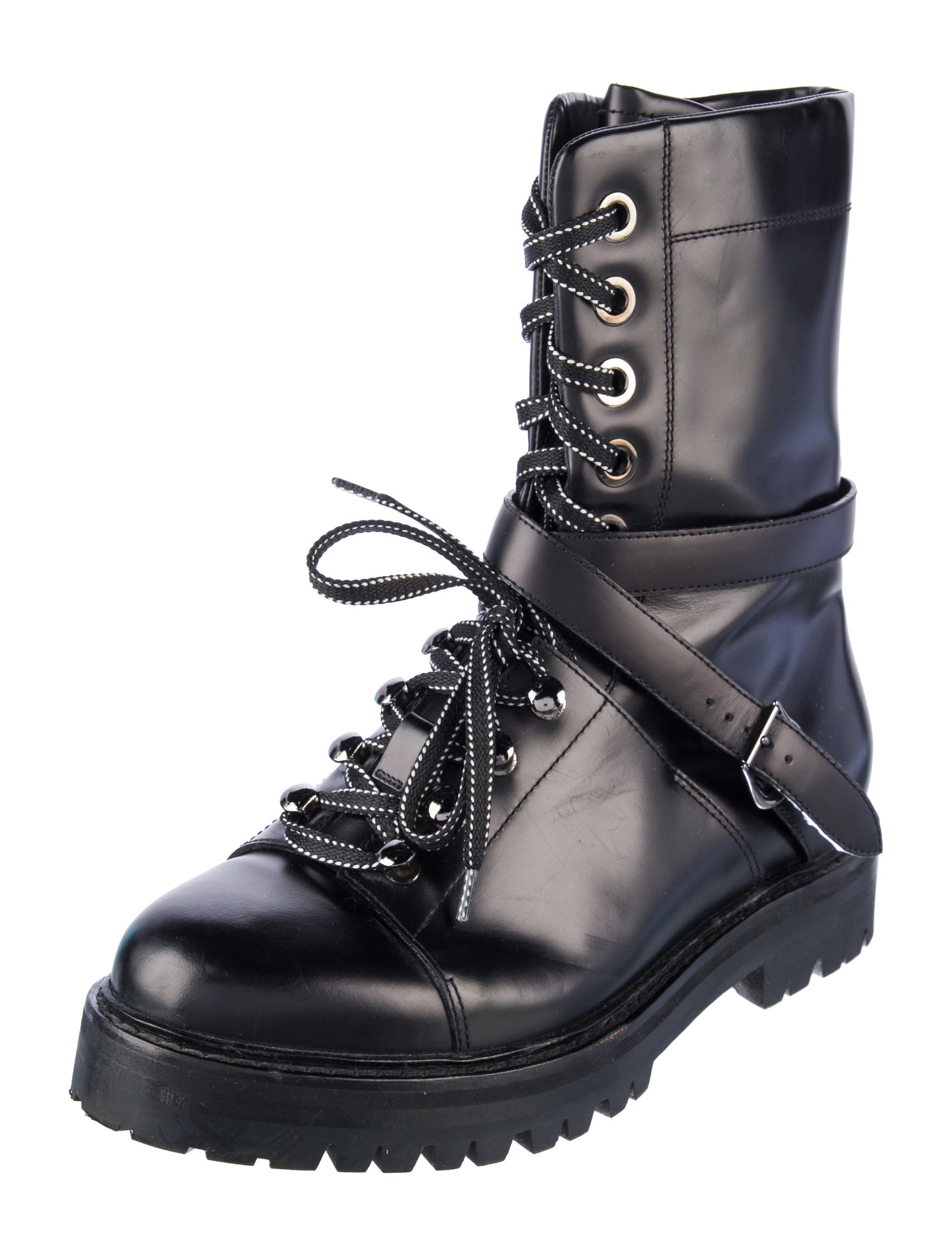 Valentino Rockstud Accents Leather Combat Boots