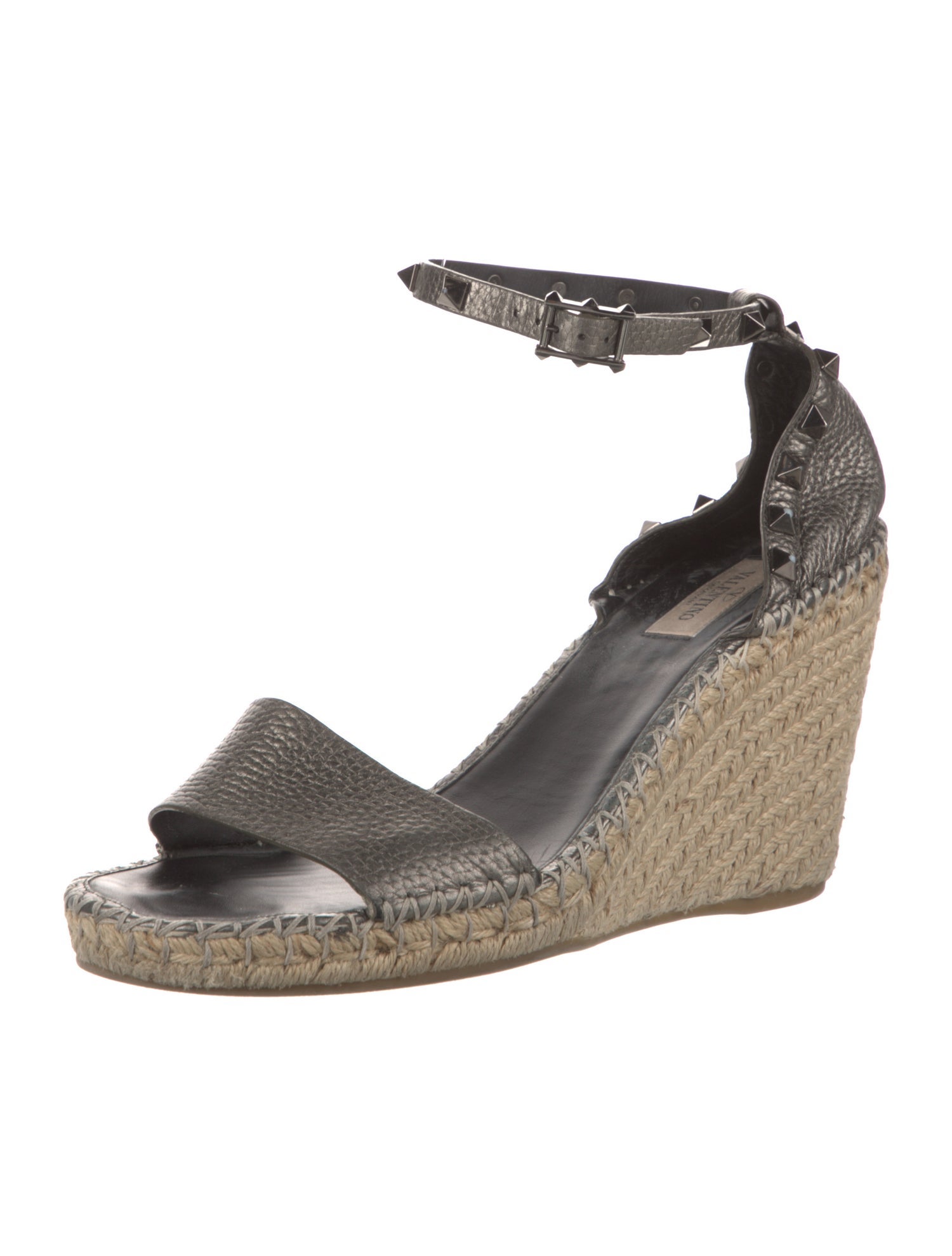 Valentino Rockstud Accents Leather Espadrilles