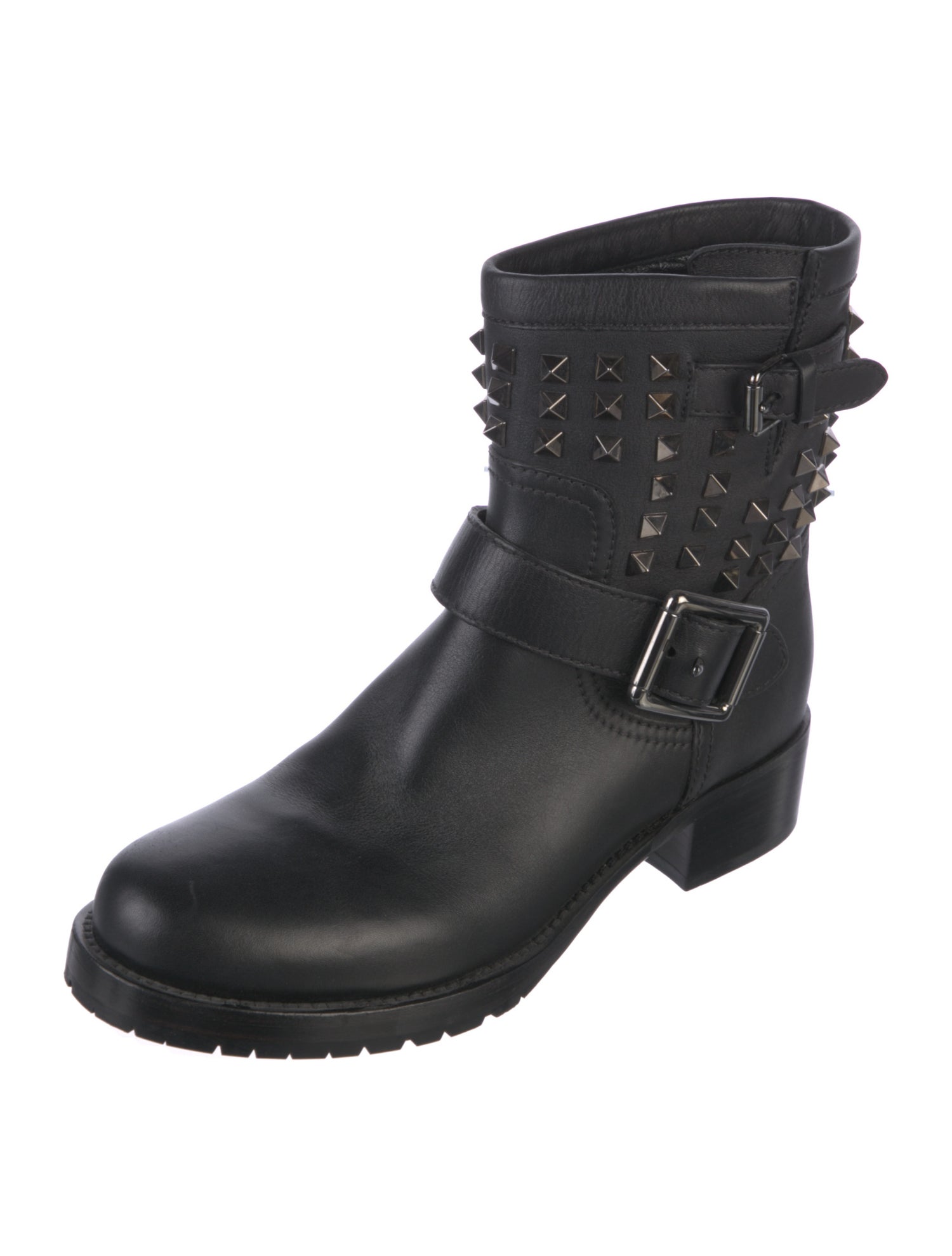 Valentino Rockstud Accents Leather Moto Boots