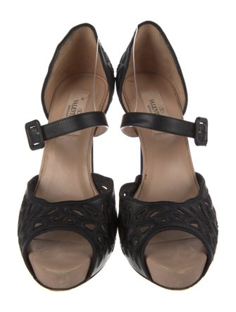 Valentino Leather Cutout Accent Sandals
