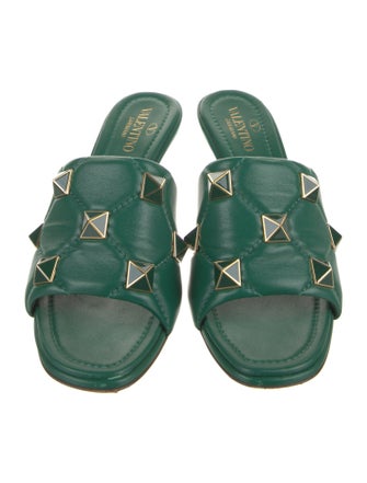 Valentino Rockstud Accents Leather Slides