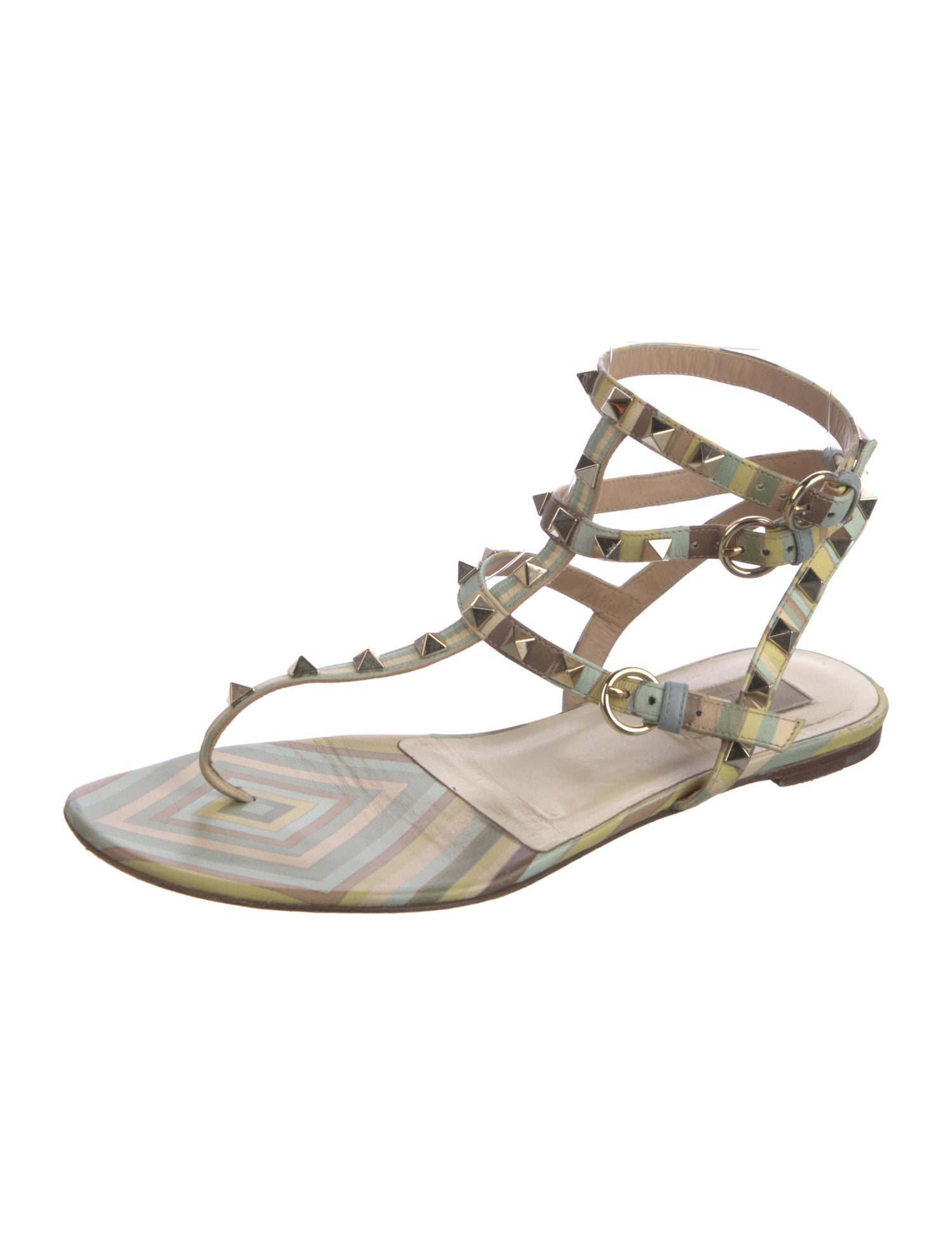 Valentino Rockstud Accents Leather Gladiator Sandals