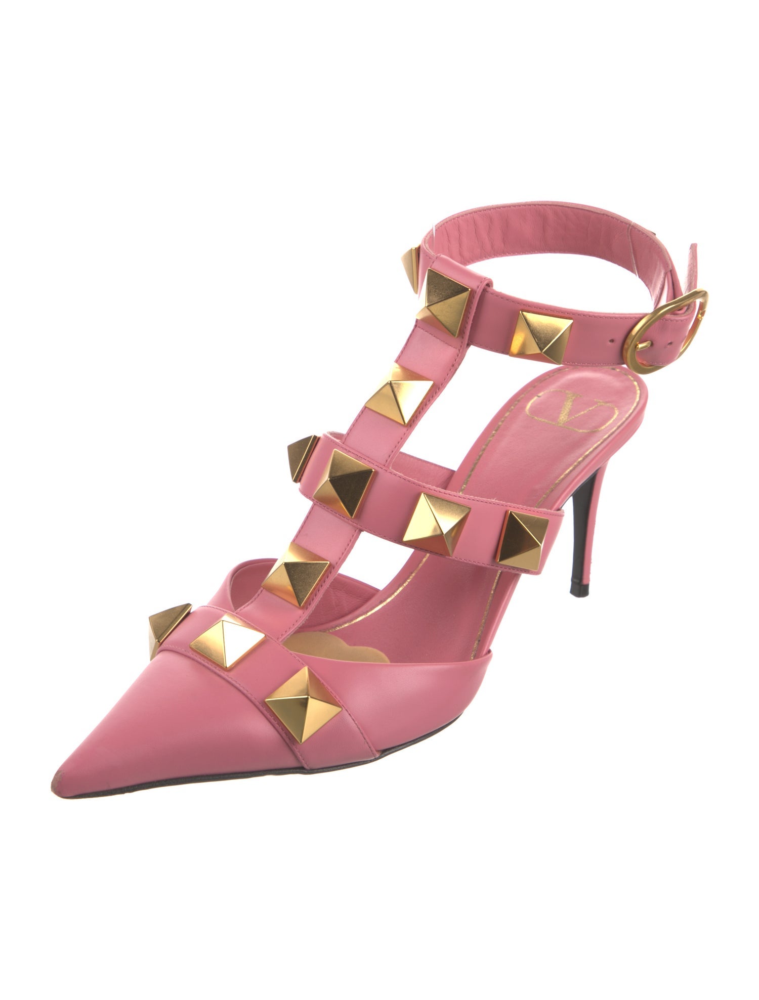 Valentino Rockstud Accents Leather T-Strap Pumps