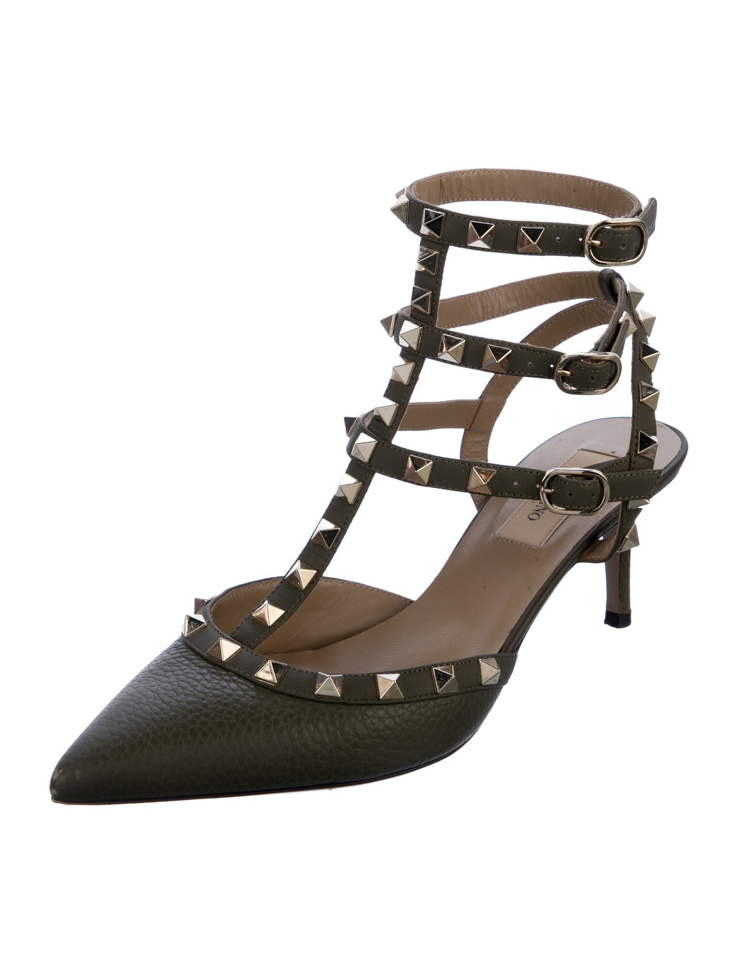 Valentino Rockstud Accents Leather T-Strap Pumps