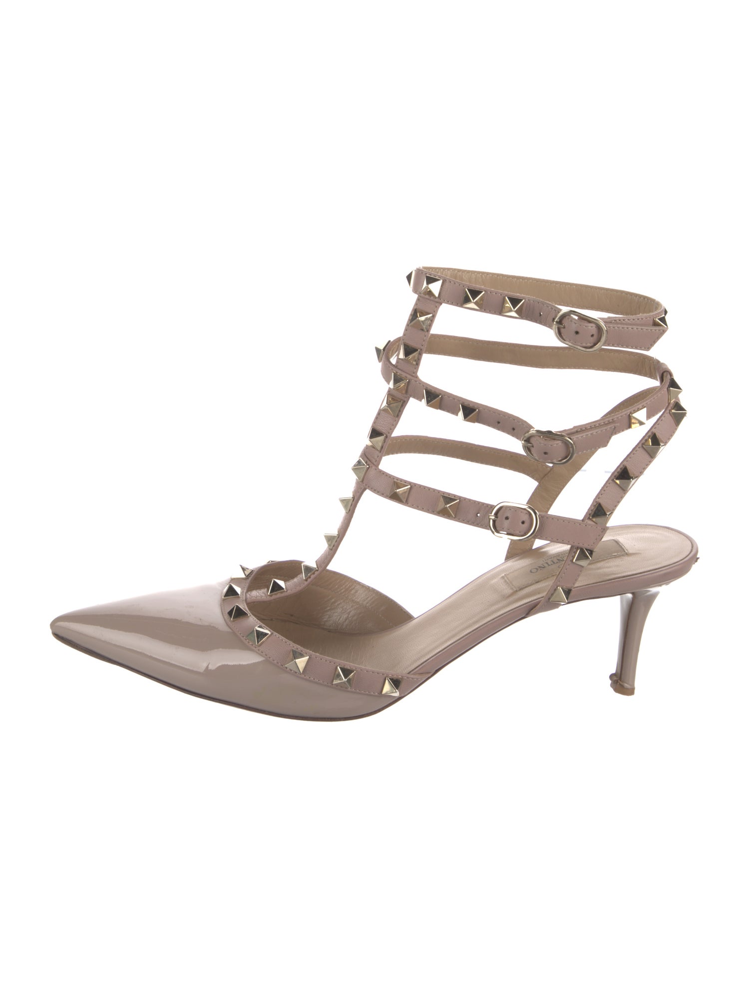 Valentino Rockstud Accents Patent Leather T-Strap Pumps