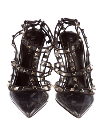 Valentino Leather Cutout Accent T-Strap Pumps