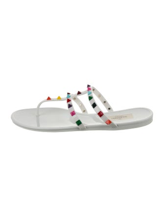 Valentino Colorblock Pattern Studded Accents Flip Flops