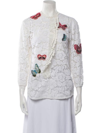 Valentino Floral Print Mock Neck Button-Up Top