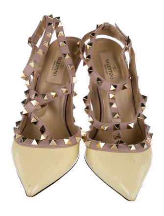 Valentino Rockstud Accents Patent Leather T-Strap Pumps