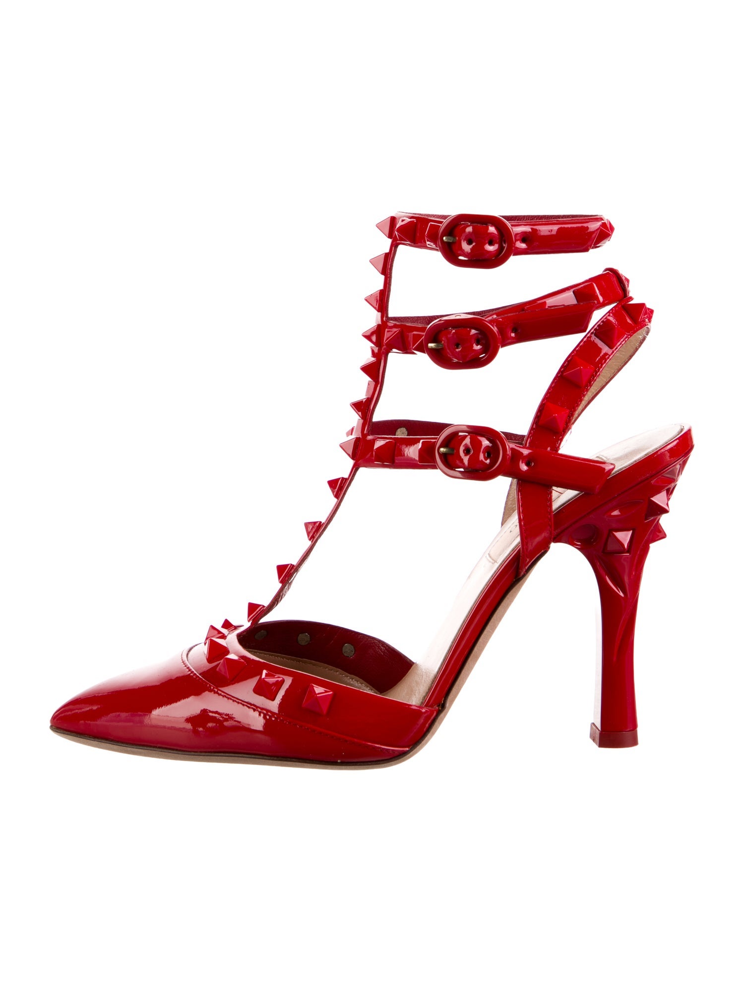 Valentino Rockstud Accents Patent Leather T-Strap Pumps