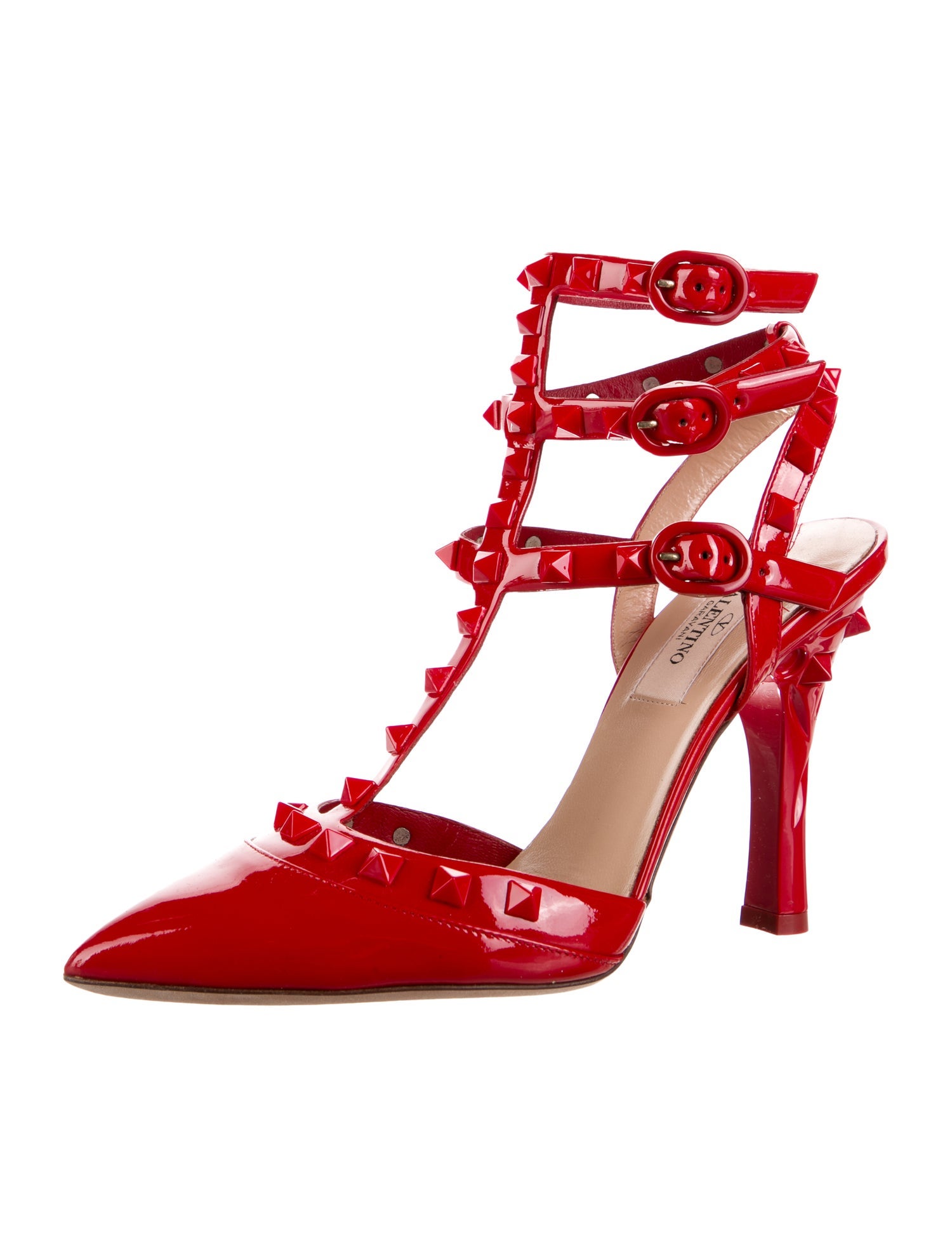 Valentino Rockstud Accents Patent Leather T-Strap Pumps