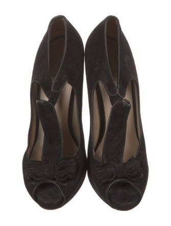 Valentino Suede Bow Accents T-Strap Pumps