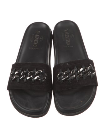 Valentino Suede Chain-Link Accents Slides