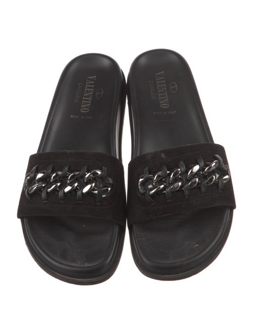 Valentino Suede Chain-Link Accents Slides