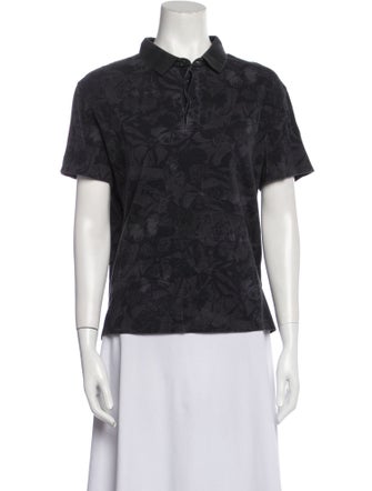 Valentino Lace Pattern Short Sleeve Button-Up Top