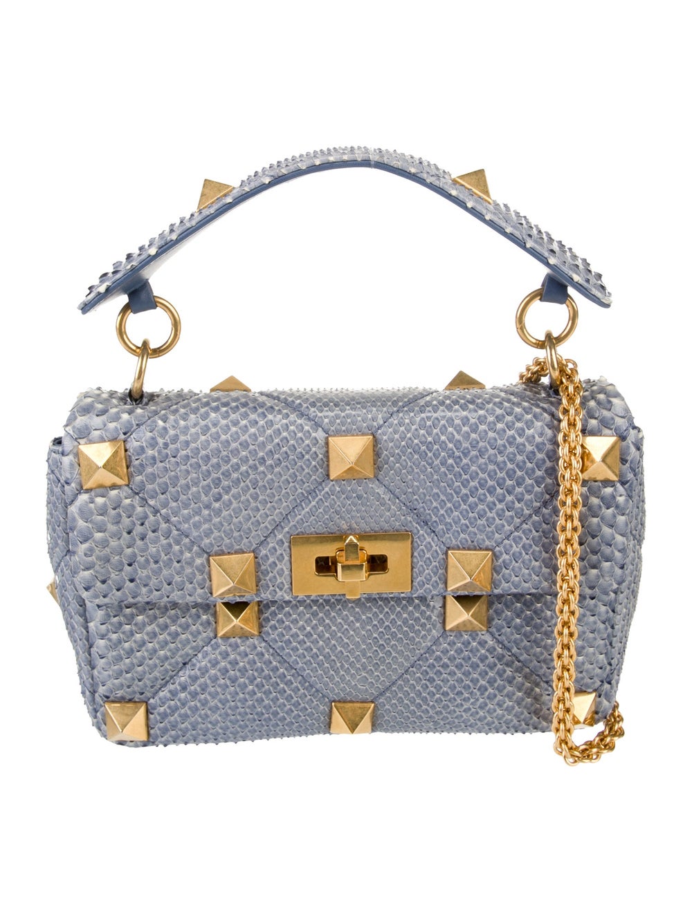 Valentino Shoulder Bag Blue Snakeskin Animal Print Rockstud