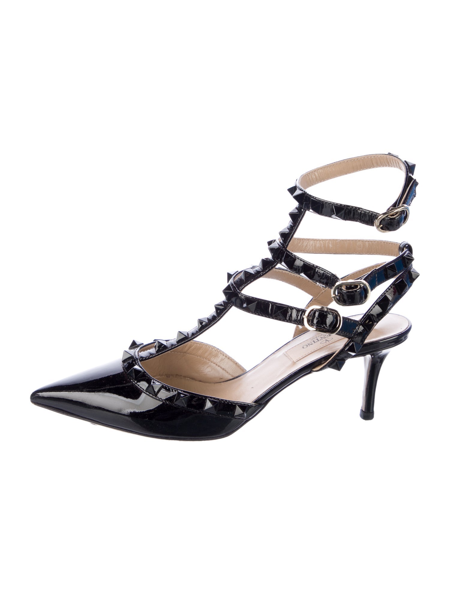 Valentino Rockstud Accents Patent Leather T-Strap Pumps