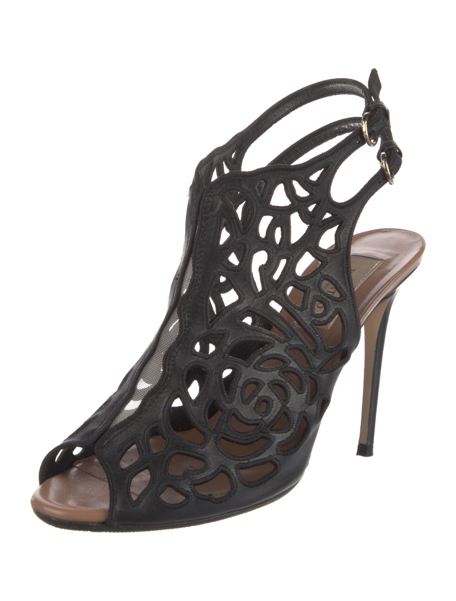 Valentino Leather Lasercut Accents Slingback Sandals