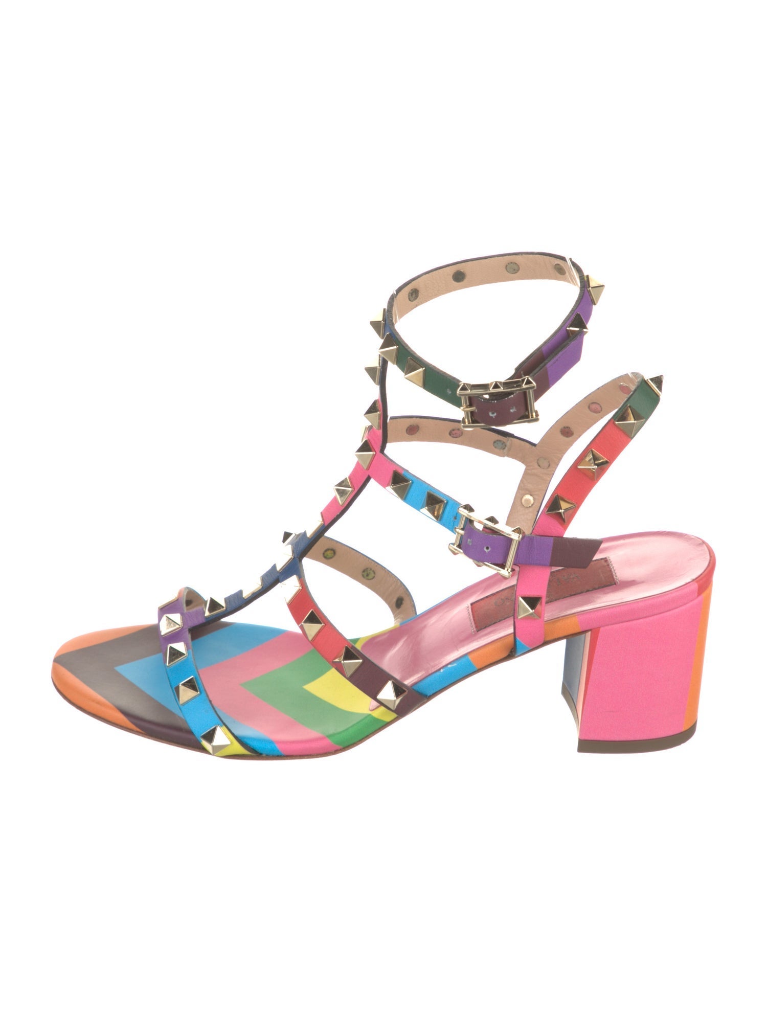 Valentino Rockstud Accents Leather T-Strap Sandals