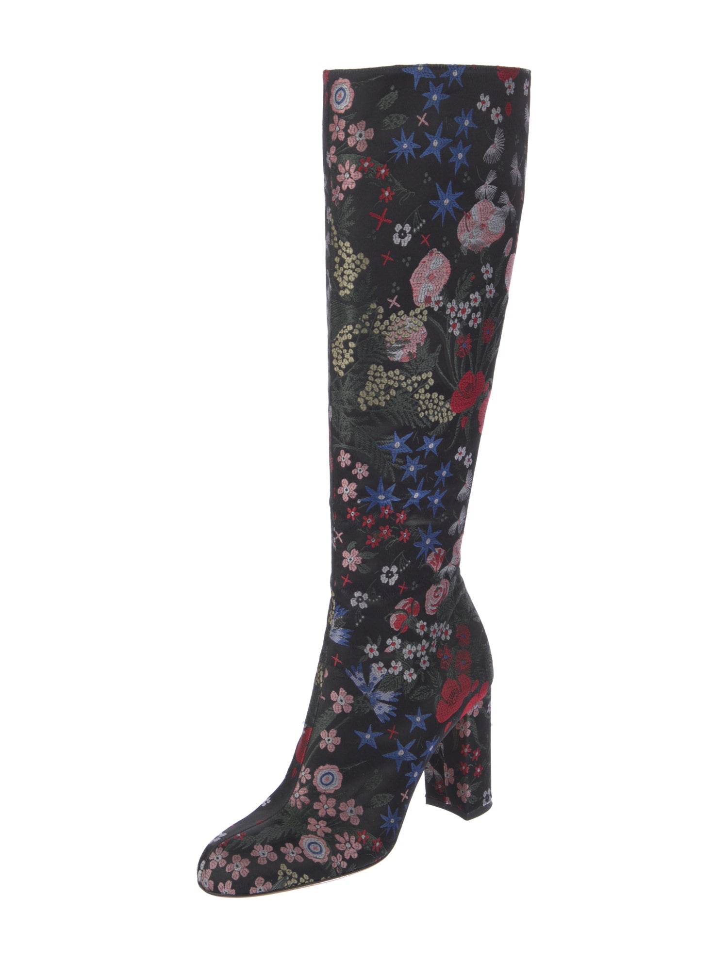 Valentino Floral Print Embroidered Accent Boots