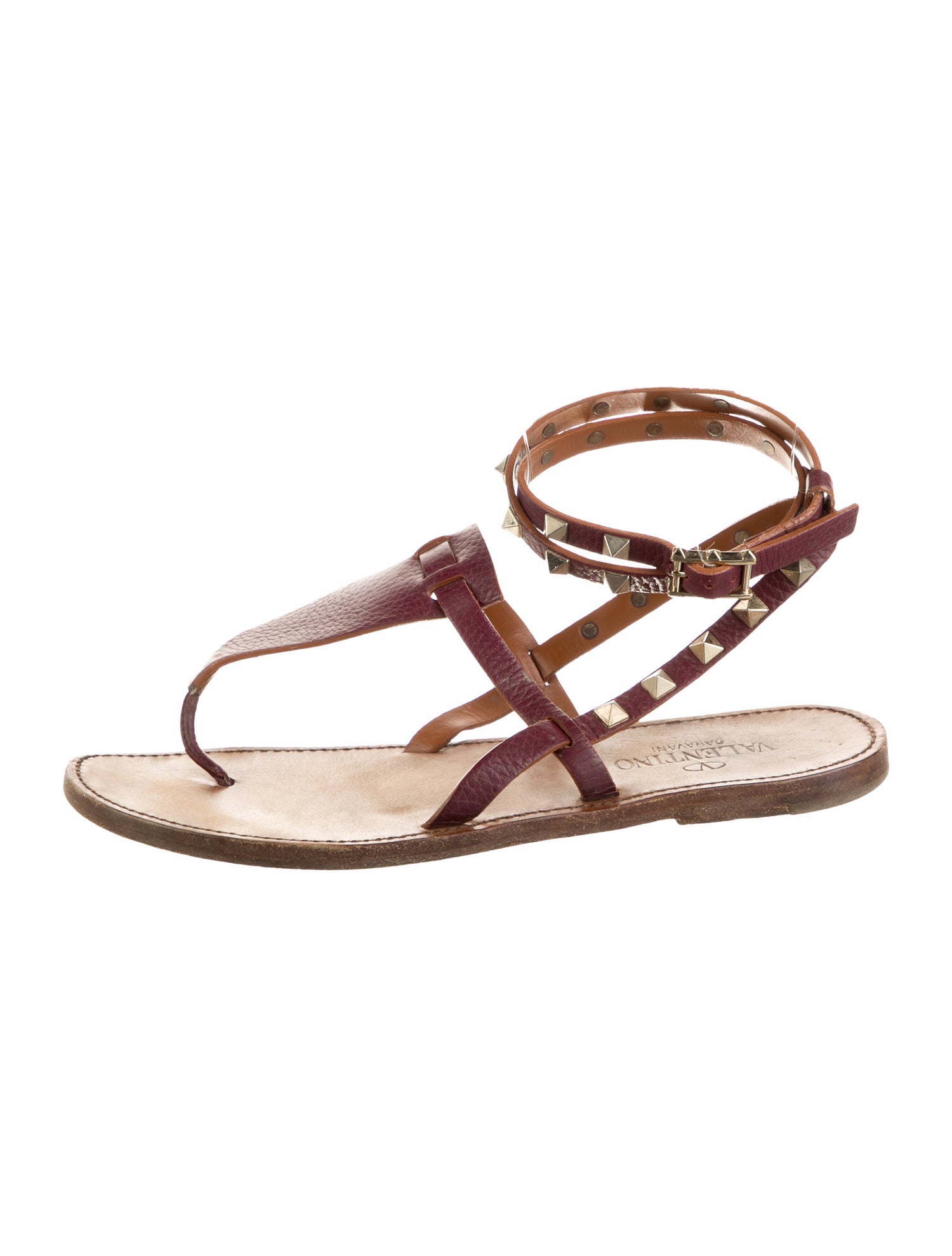 Valentino Rockstud Accents Leather Gladiator Sandals