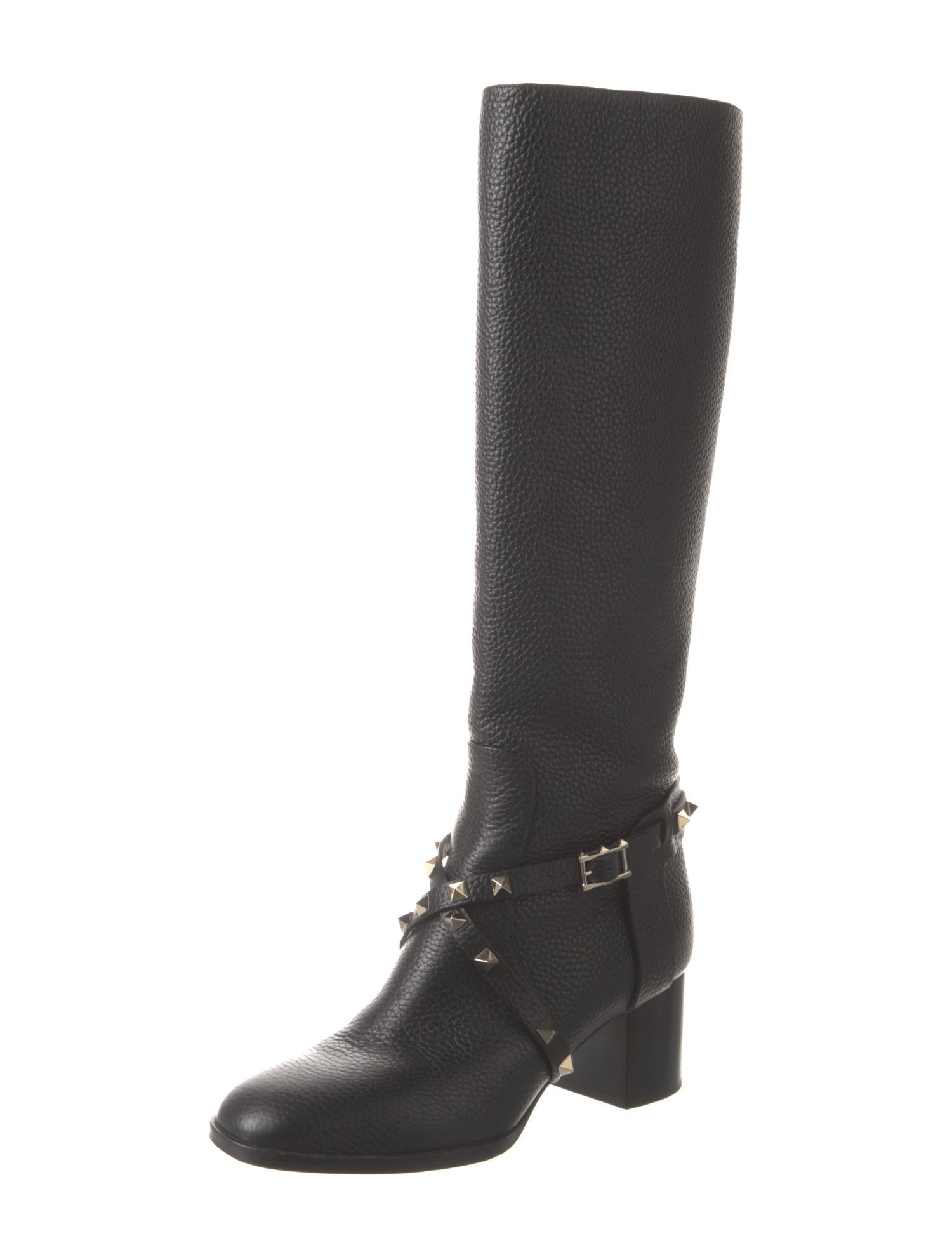 Valentino Rockstud Accents Leather Riding Boots