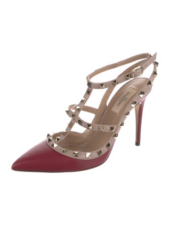 Valentino Rockstud Accents Leather T-Strap Pumps