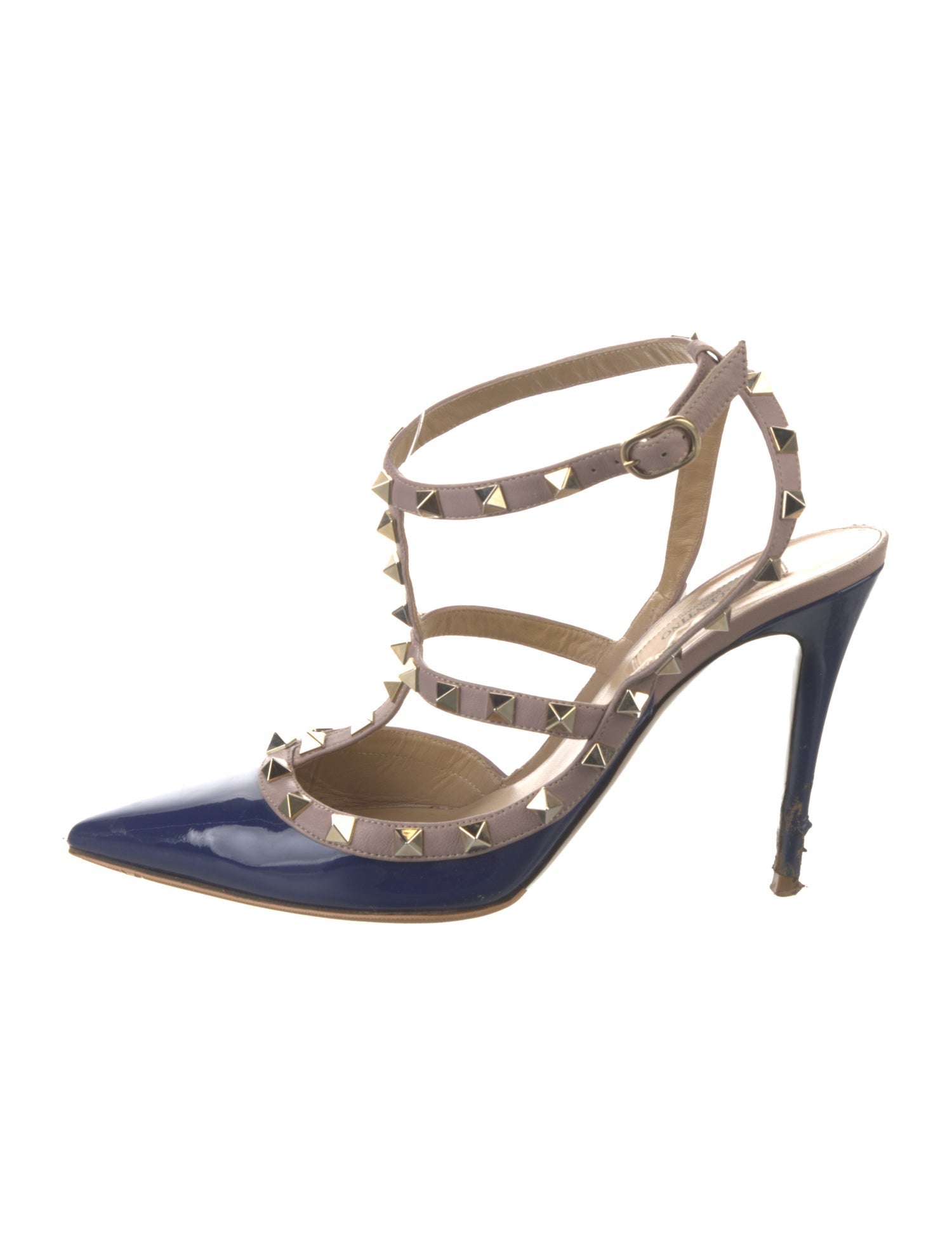 Valentino Rockstud Accents Patent Leather T-Strap Pumps